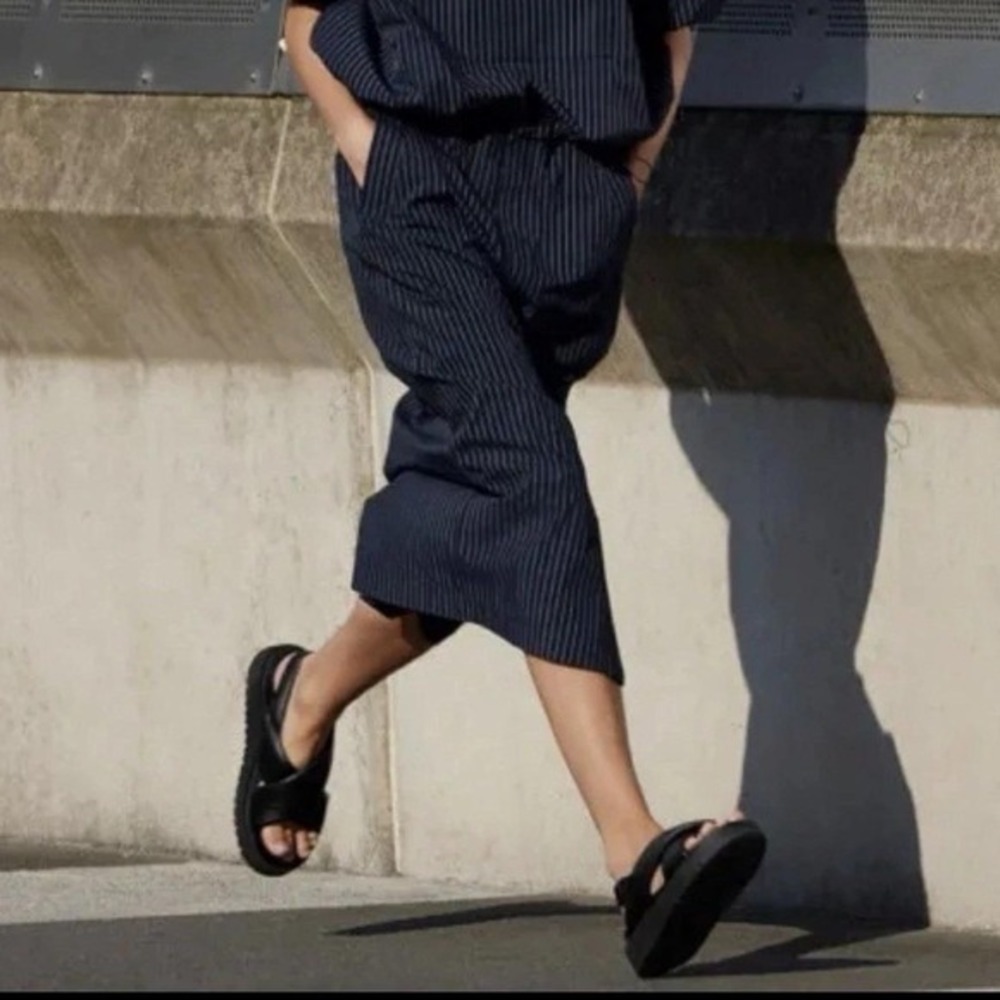 Uniqlo C Clare Waight Keller Belted Narrow Midi Skirt Navy Stripe Womens 0 61 CM